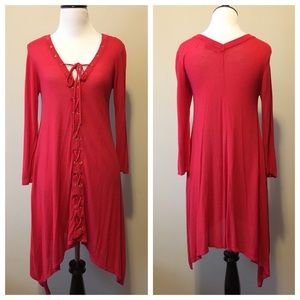 Soft Surroundings Asymmetrical Lace Up Knit Top